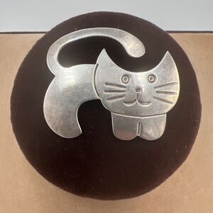 Vintage Mark 925 Sterling Silver Modernist Large Cat Pin Brooch Kitten Kitty Pin